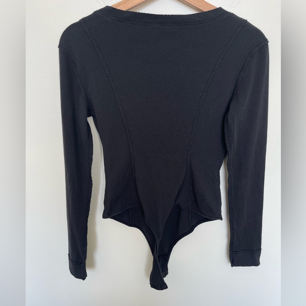 Free People Intimately Black Long Sleeve Button Thermal Sloane Bodysuit - Picture 11 of 12